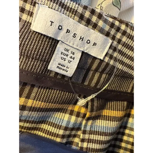 Topshop Plaid Miniskirt Size 12 Box Pleats Brown Cream NWT - Picture 7 of 11